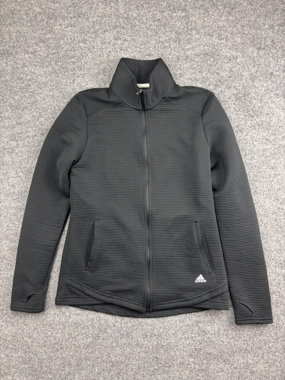 Adidas Golf Jacket Womens Medium Black Full‎ Zip Knit Textured Ribbed Athletic